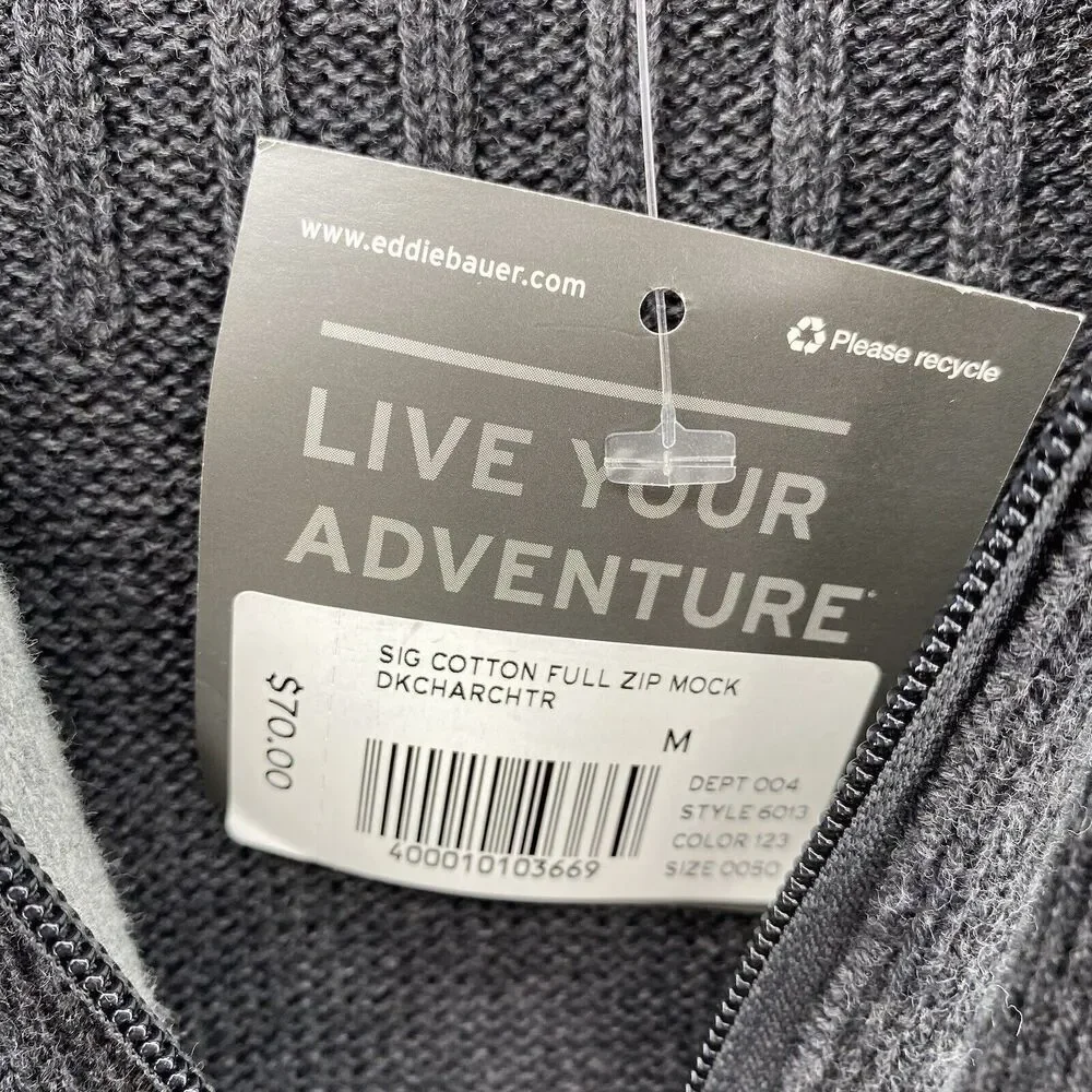 Eddie‎ Bauer Sweater Mens Medium Charcoal Gray Cardigan Knit Full Zip Dad Casual